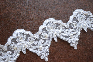 2.5" Optic White or Ivory Sequin and Beaded Bridal Lace Trim