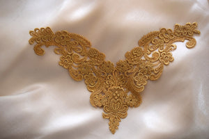 1 Gold Metallic Venice Lace Sharp V Shaped Patch Applique