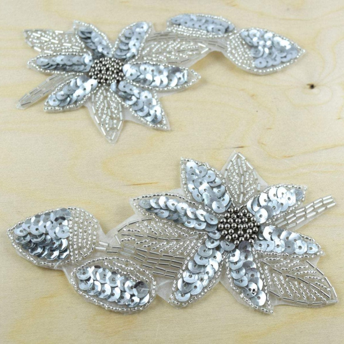 1 Silver Sequins And Bead  Flower Patch/Applique .