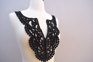 1 Black Long V Shaped Neckline Vintage Inspired Flat Jewels Cotton Patch Applique