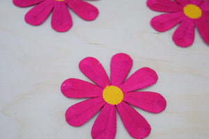 Fuchsia Daisy Iron on Patches with Yellow Center - Embroidery Patches 3"