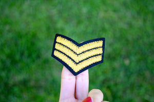 1 Black & Gold Metallic Embroidery Felt Arrow Sergeant  Iron on Patch