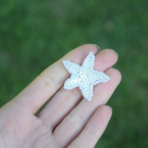 4 Pieces 0.75" Tiny White Sequin And Beaded Star Patches