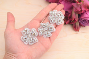 6 Pieces 1.5" Gold or Silver Quattro Petal Rhinestone Flower Patch/Applique