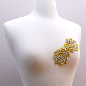 Gold Rhinestone and Beading Modern Take On Bow Applique/Patch